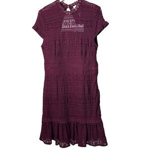 Anthropologie Foxiedox Dress Womens XL Ellie Fit & Flare Lace Burgundy Boho